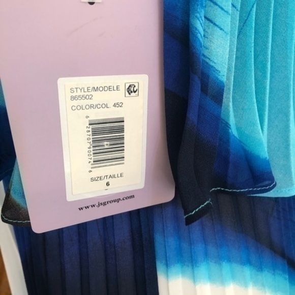J S Collections Blue and White Pleated Maxi Dress - Picture 5 of 11